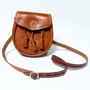 Vintage Fiocchi Brown Leather Sporran Purse Hand-Knotted Tassels - Made in Italy